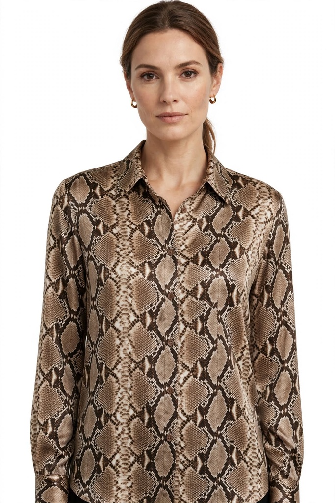[FURRNB-018] Snake Print Button-Up Blouse - Silky Satin Python Shirt | Furrln Elegance