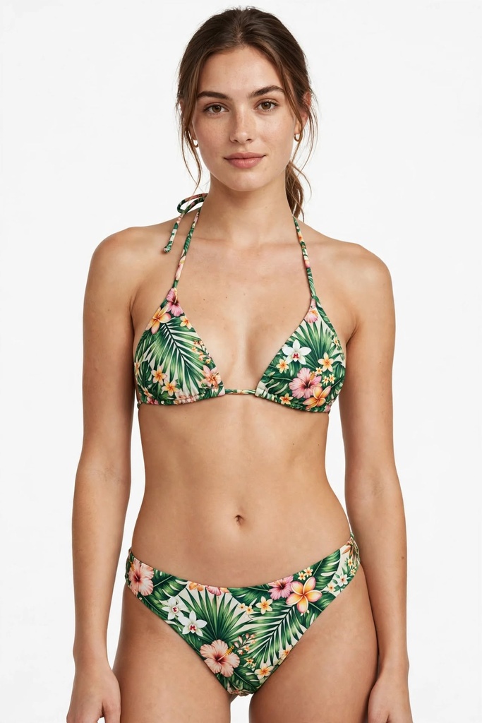 [FURRNB-008] Tropical Print Triangle Bikini Set - Floral Palm Bikini | Furrln Swim