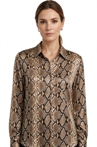 Snake Print Button-Up Blouse - Silky Satin Python Shirt | Furrln Elegance